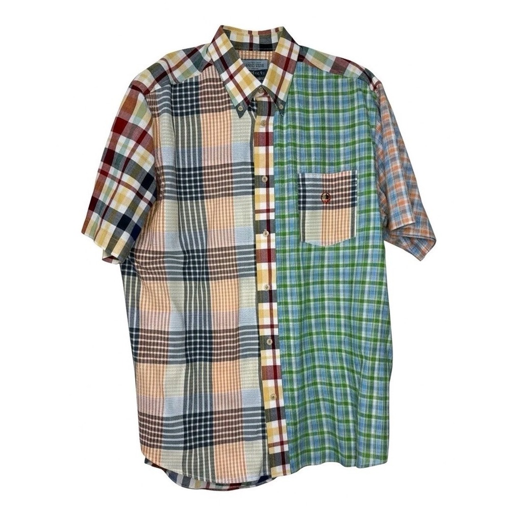 Duck Head Patchwork Plaid Shirt Mens Large Short Sleeve Button Down Cotton